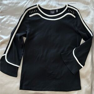 Black Long Sleeve Tee with White Accents 100% Cotton